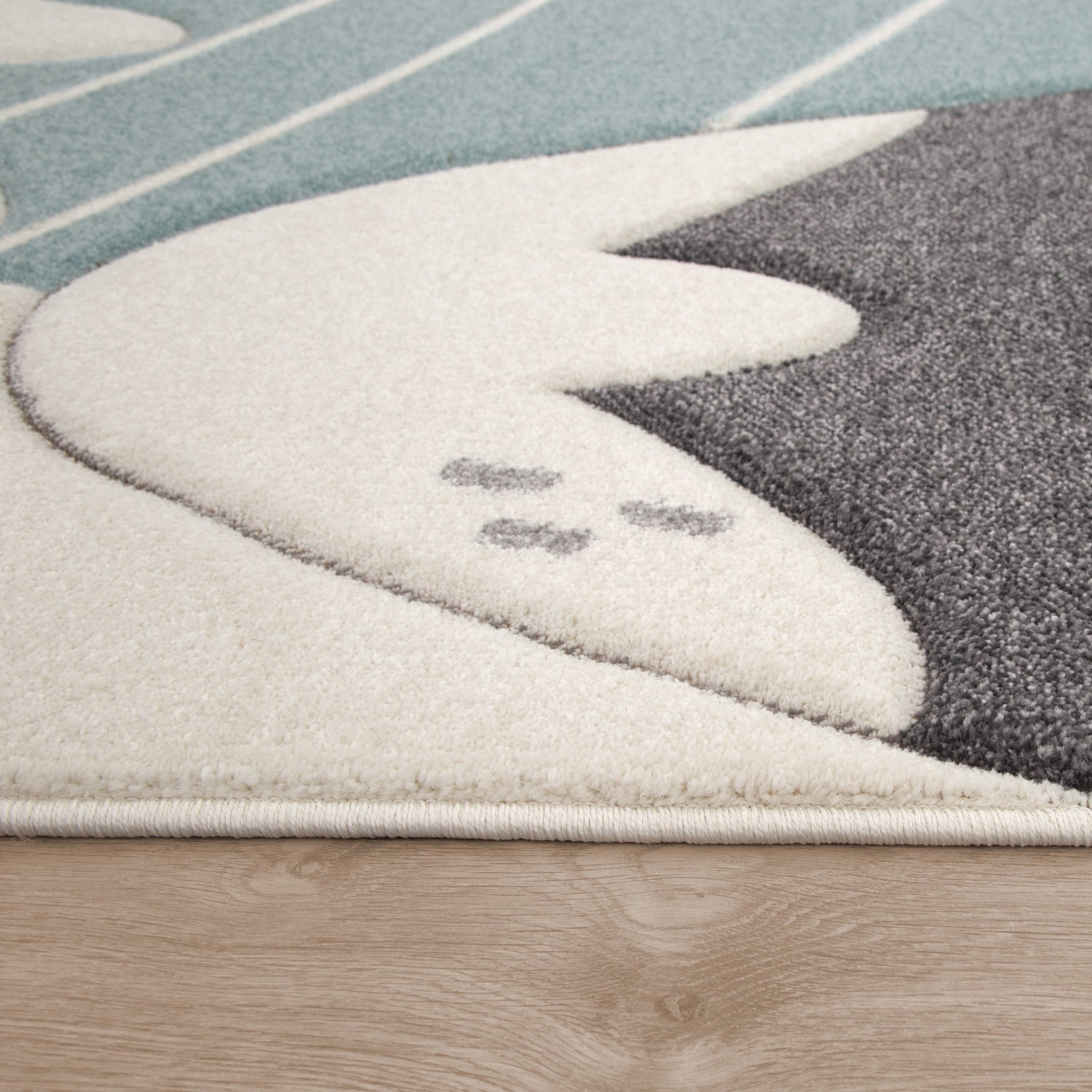 Kids Rug Cosmo for Nursery with Mountains in Pastel Blue White-2