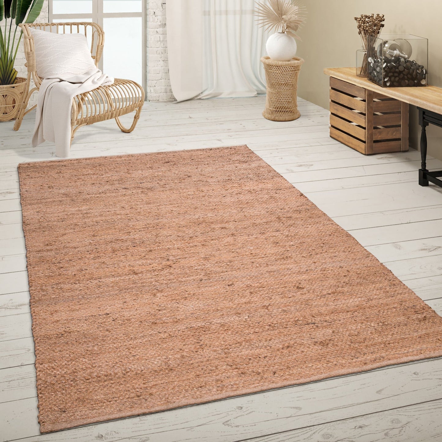 Jute Rug Kaia Hand-Woven with Natural Fibers in Nature Brown-0