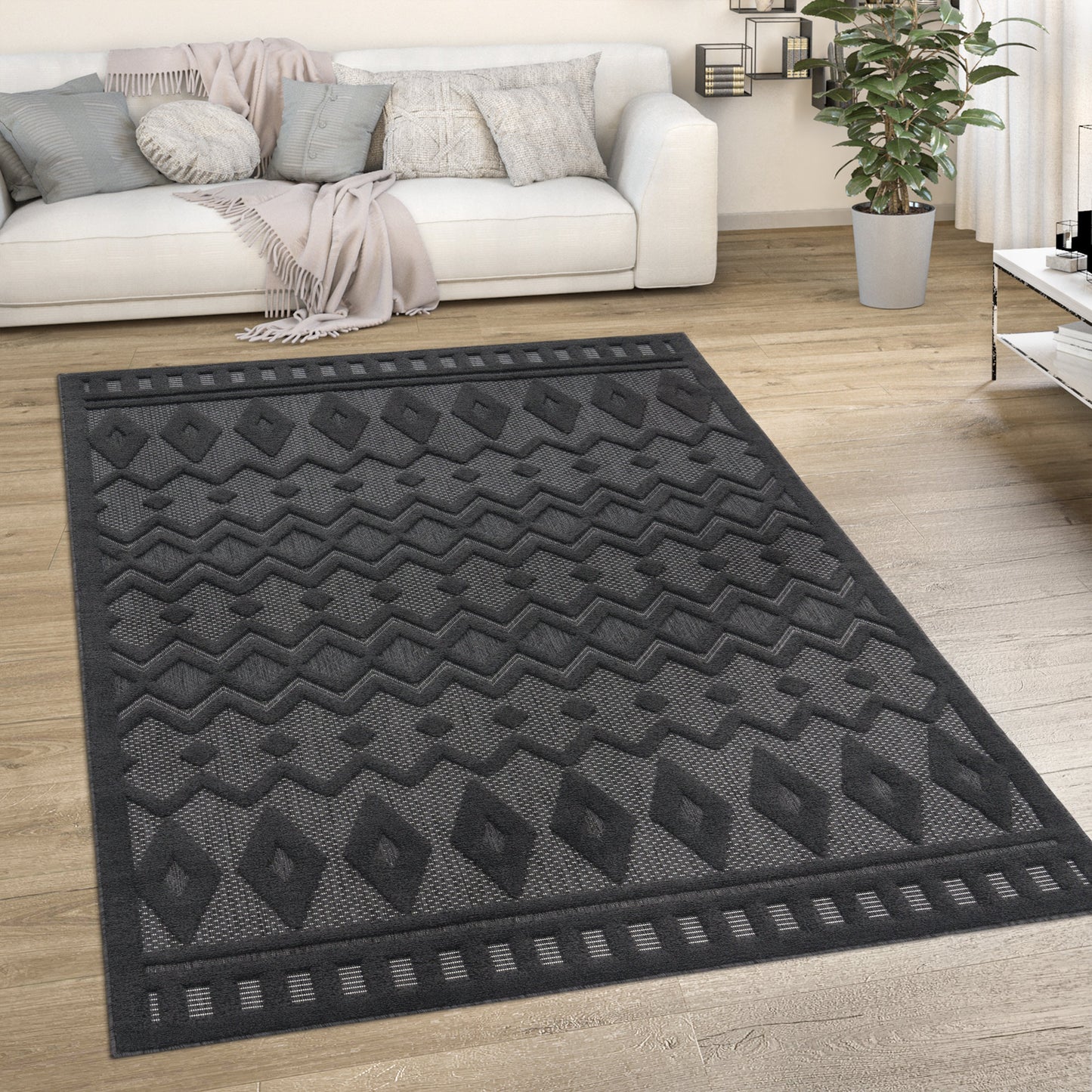 Indoor Outdoor Rug Livorno Geometric Trellis Pattern In Anthracite-4
