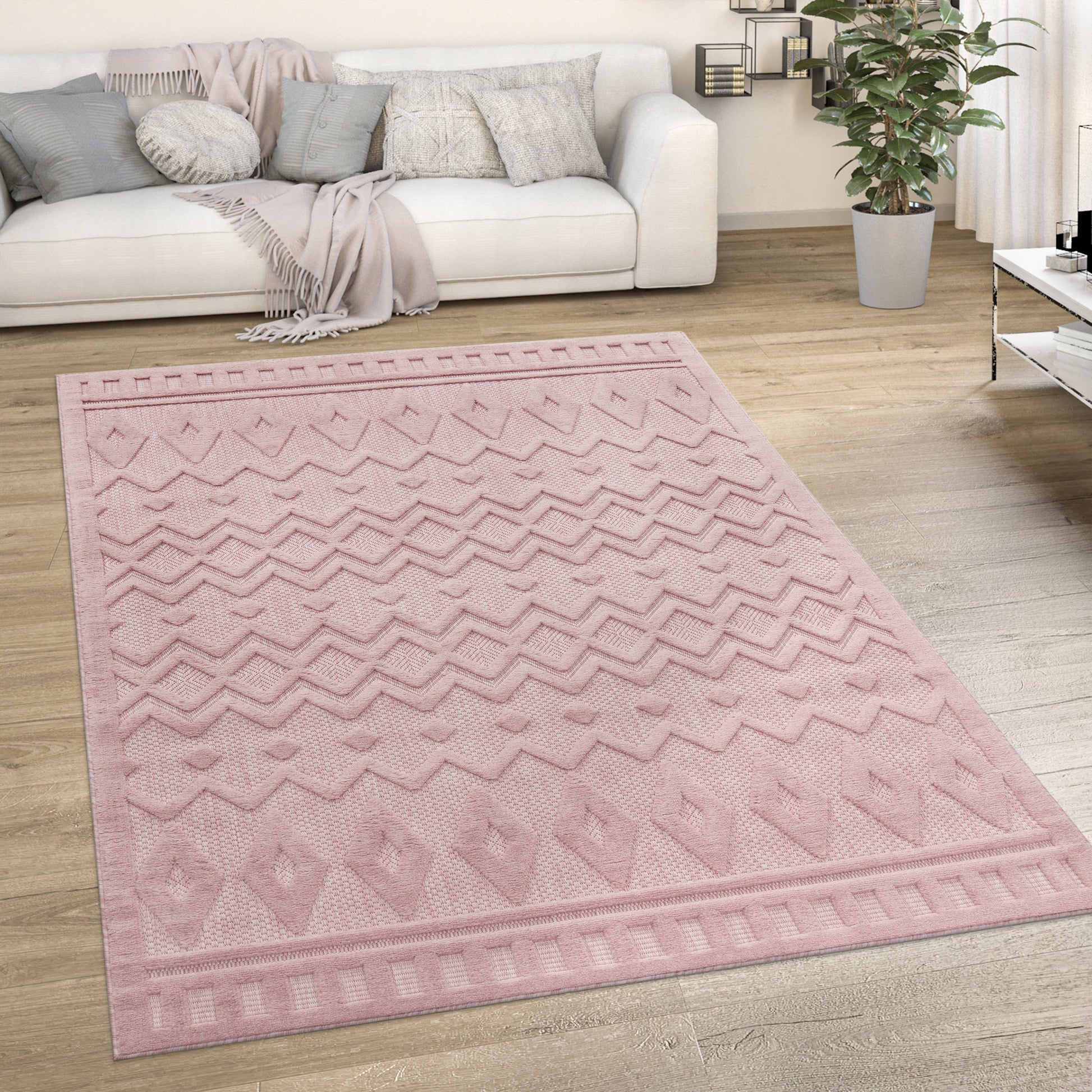 Indoor Outdoor Rug Livorno Geometric Trellis Pattern In Pink-4