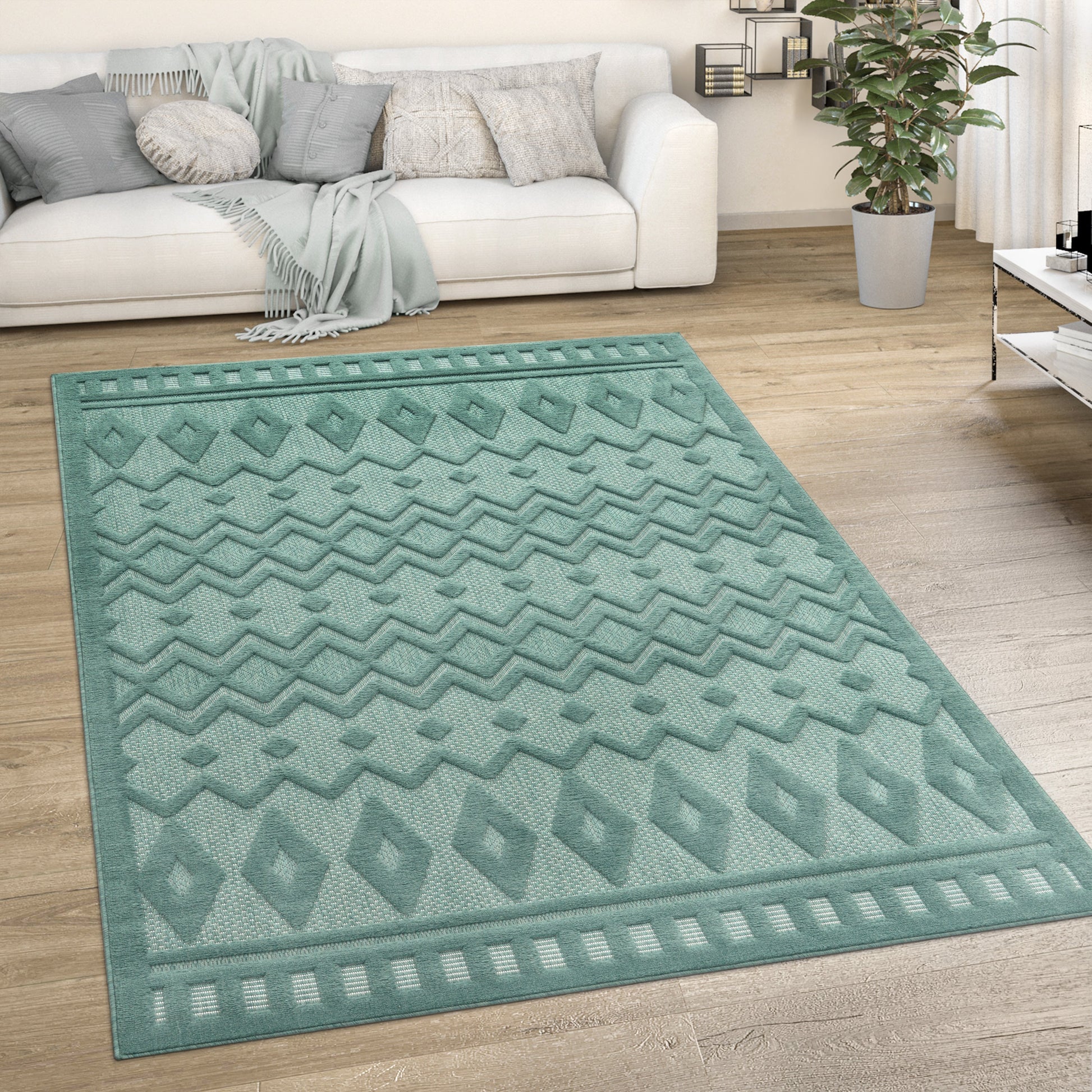 Indoor Outdoor Rug Livorno Geometric Trellis Pattern In Turquoise-4