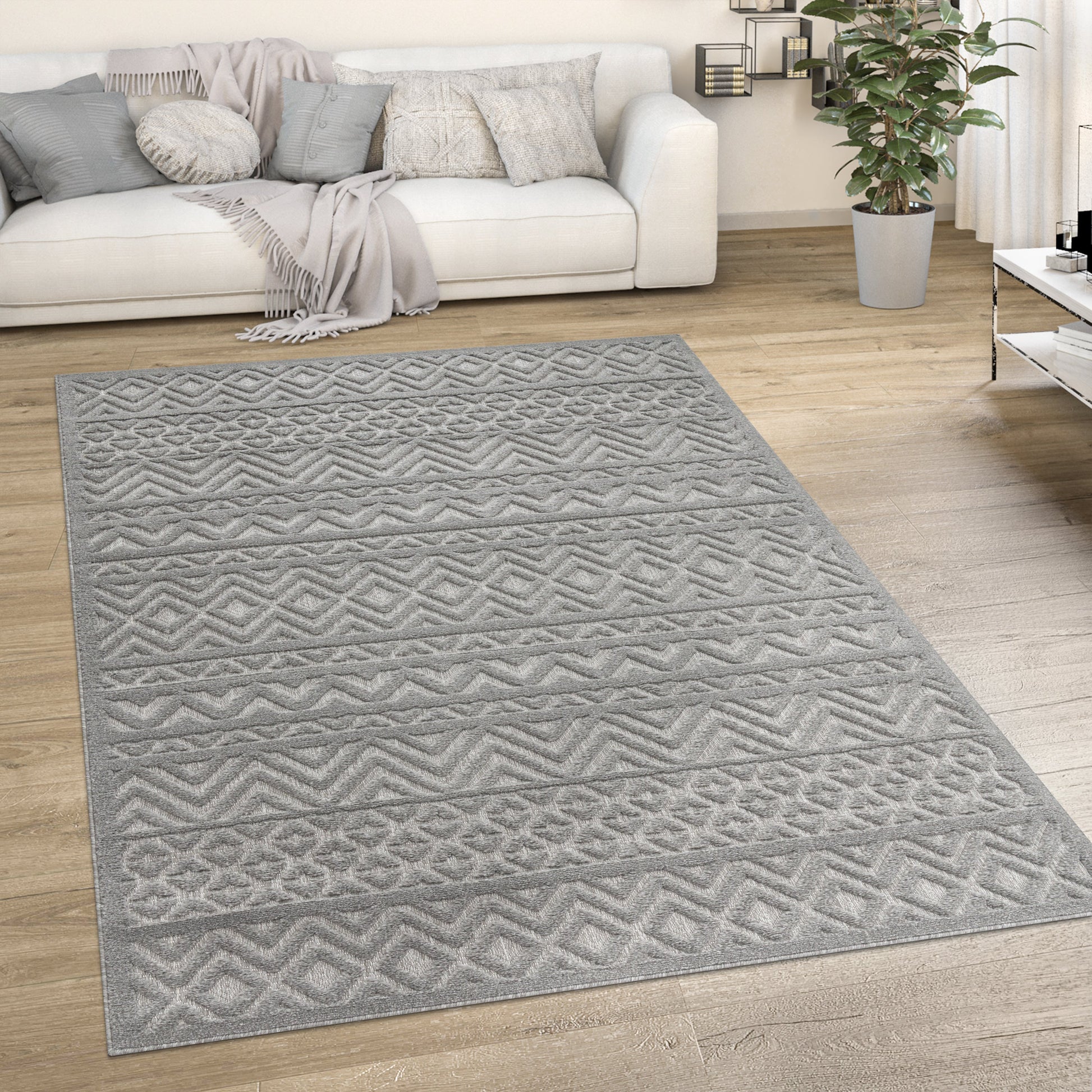 Indoor Outdoor Rug Livorno Boho High-Low Pattern In Grey-4