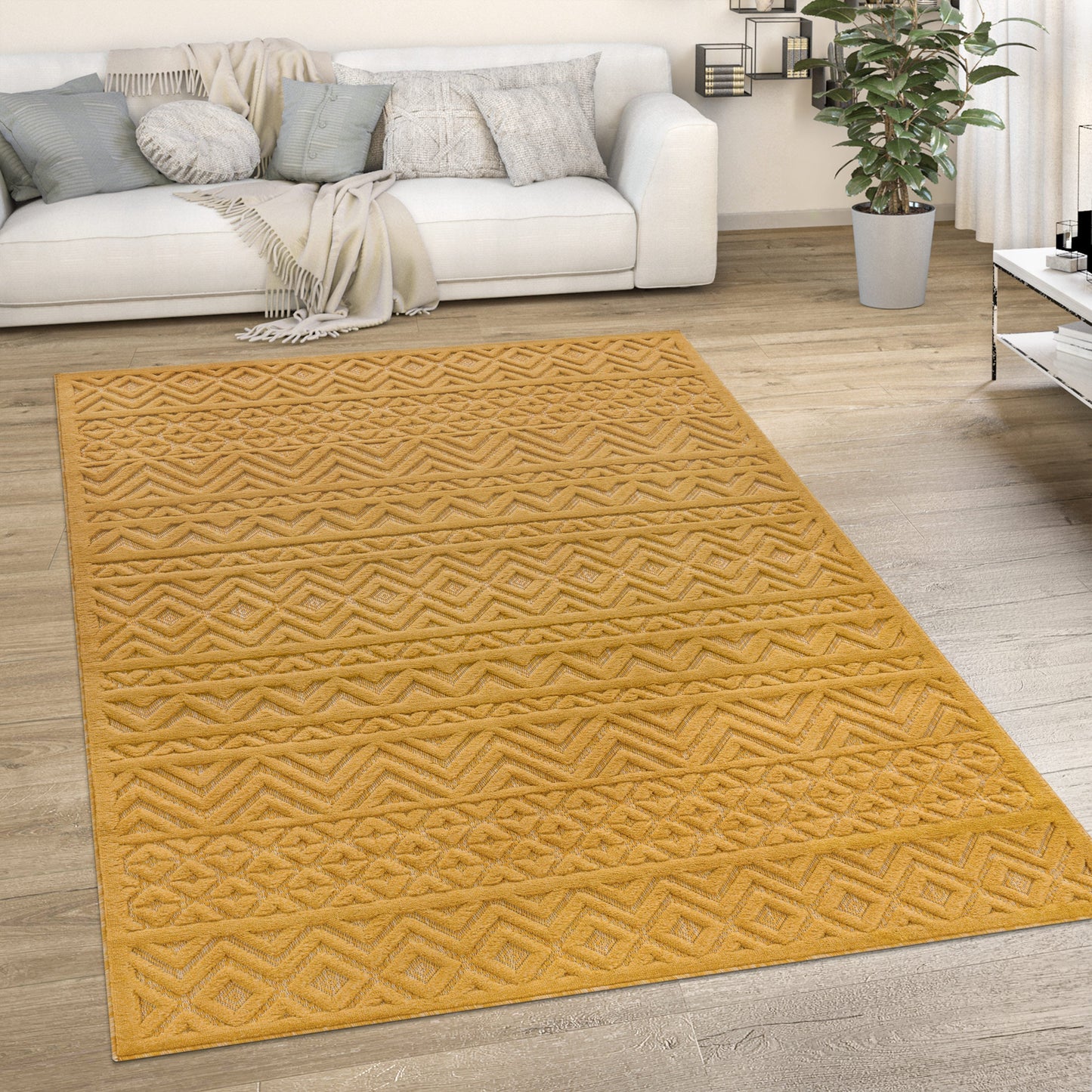 Indoor Outdoor Rug Livorno Boho High-Low Pattern In Yellow-4