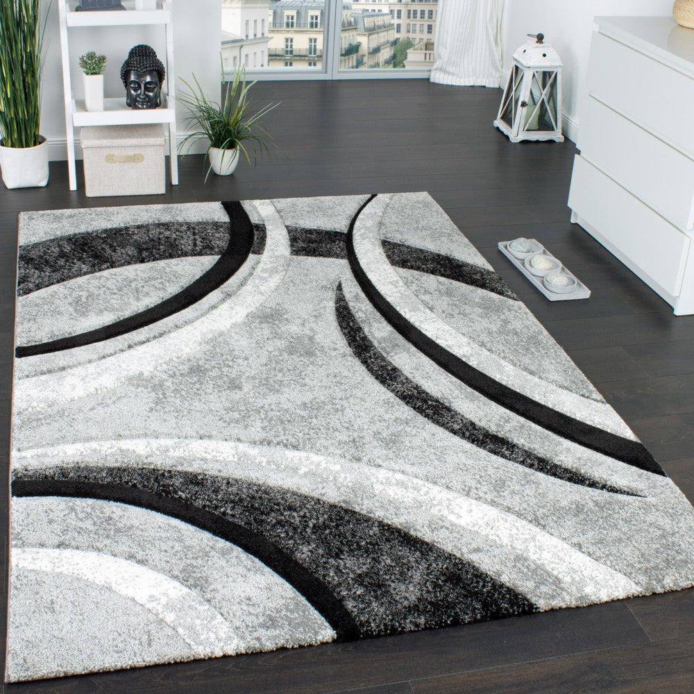 Area Rug Brilliance Grey White Geometric Pattern-3