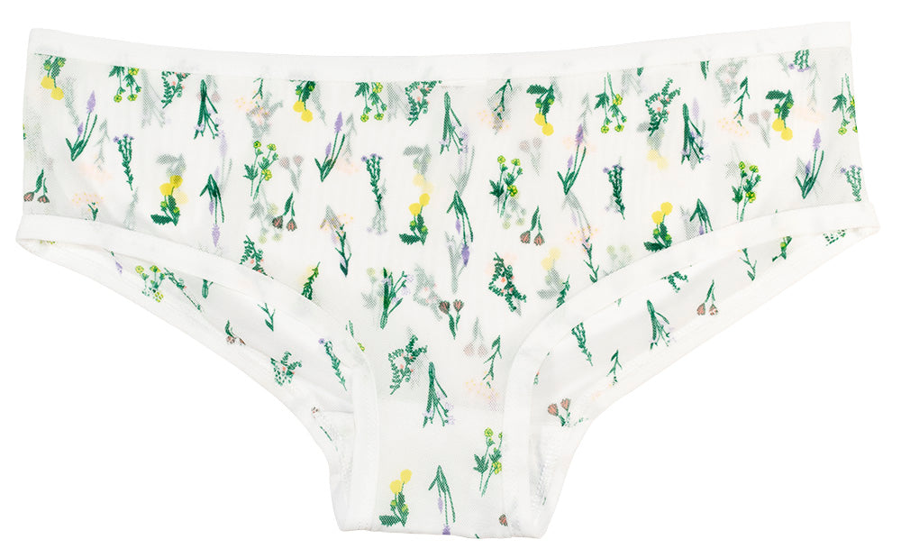 White Mesh Hipster with Green Ditsy Floral – Comfy Fit XS–2X