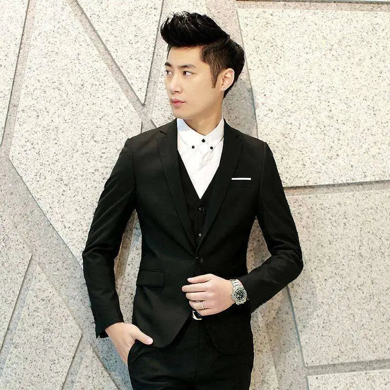 Textured Black Tailored Men’s Suit Three-Piece