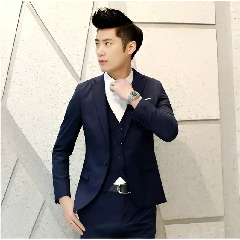 Textured Black Tailored Men’s Suit Three-Piece
