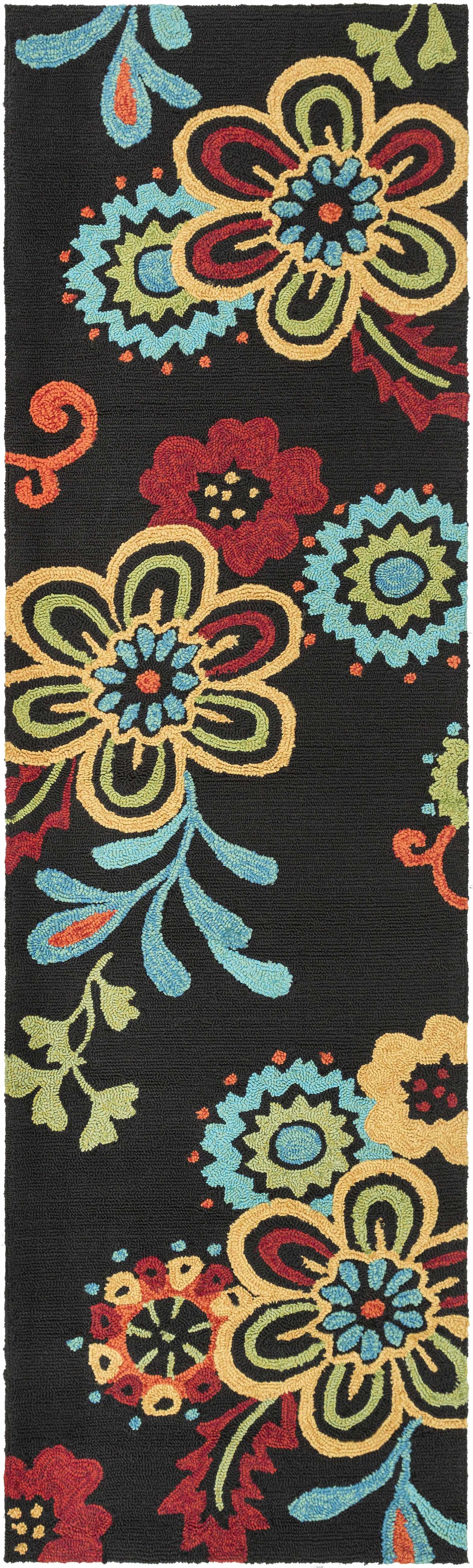 Thaxton Colorful Flowers on Black Area Rug - Clearance