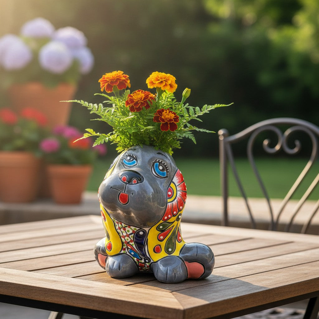 Vibrant Handmade Talavera Dog Statue | Colorful Mexican Canine Art (Medium)