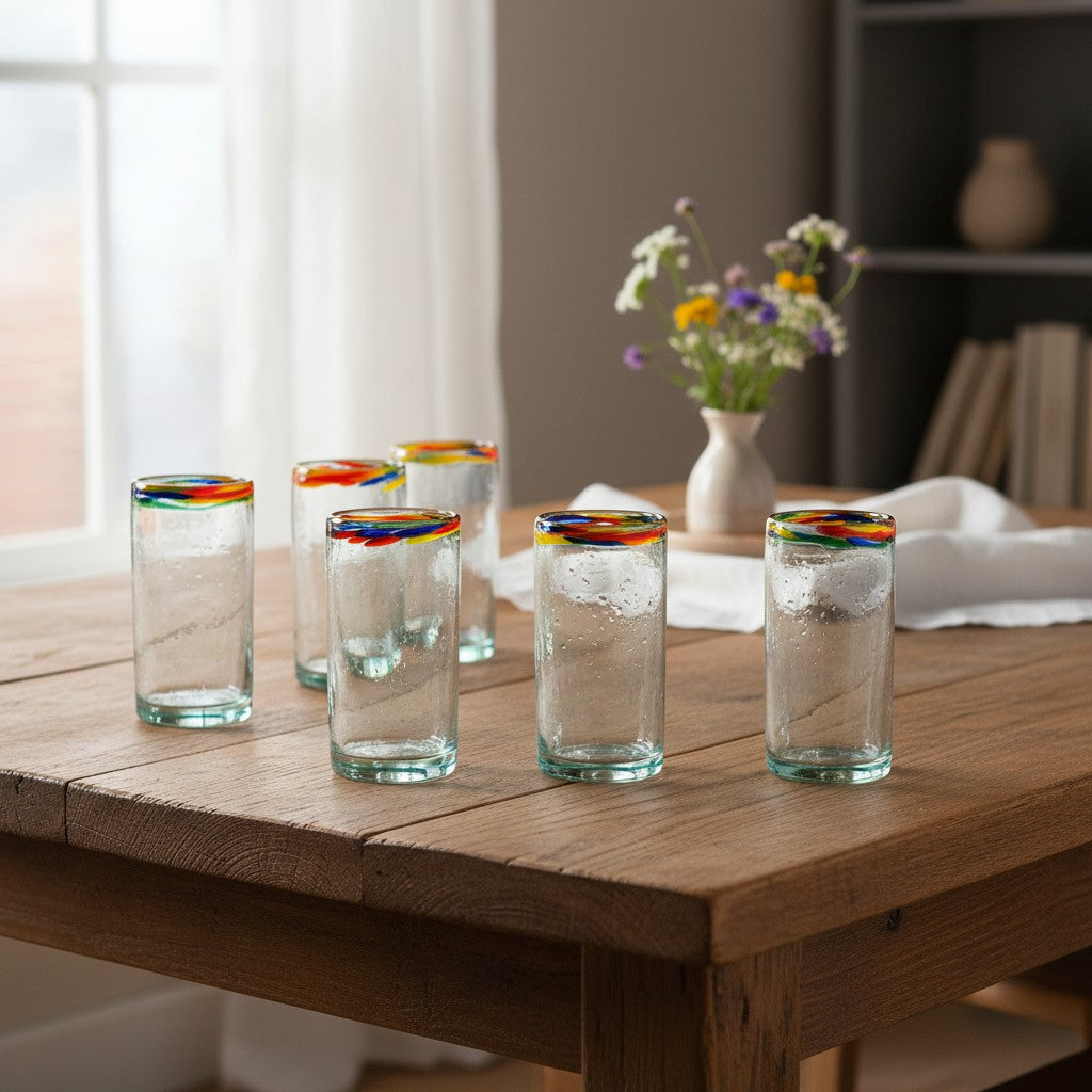 Hand Blown Colorful Tumbler Glass | Confetti Rim