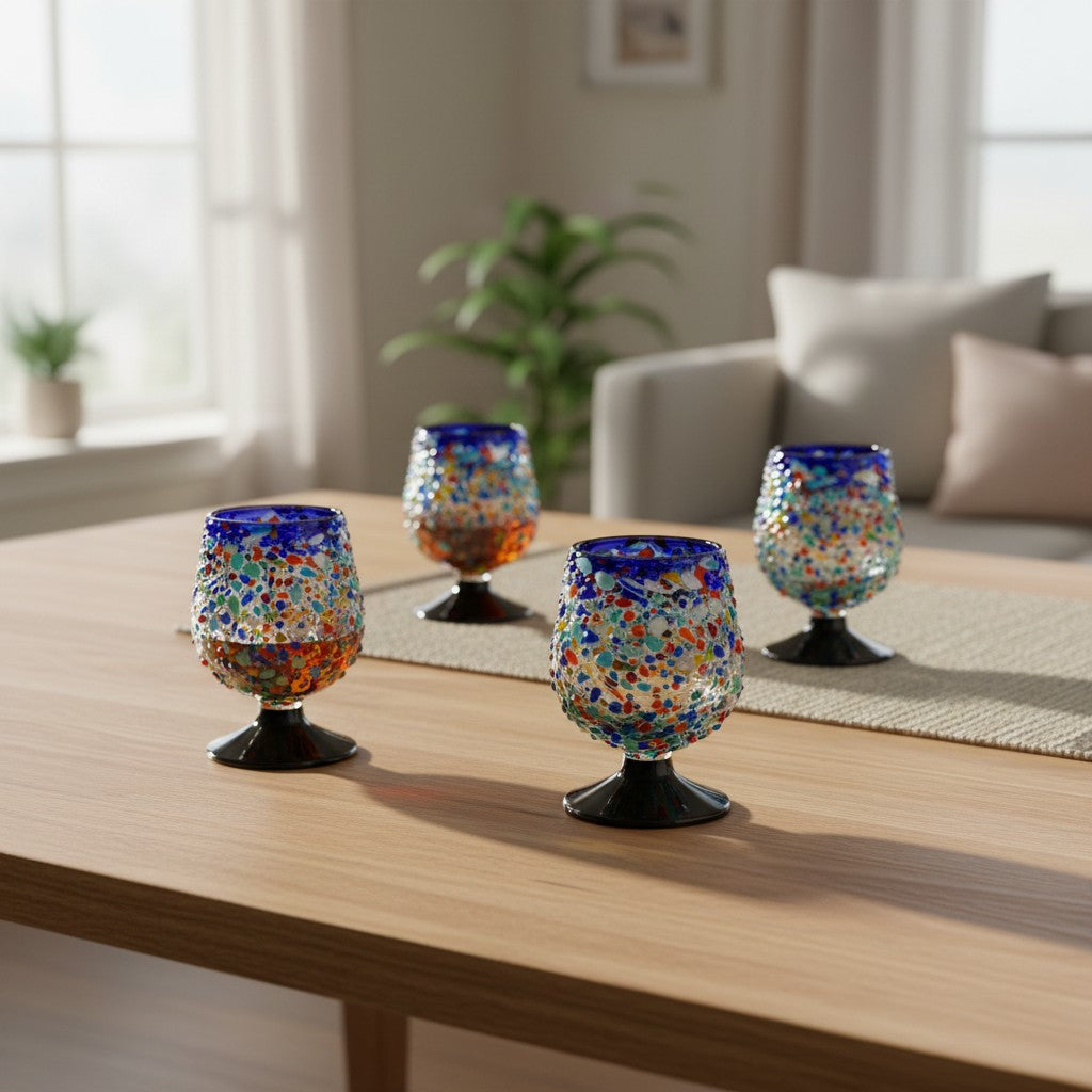 Confetti Rock Shot Glass | Blue Rim Cognac Style