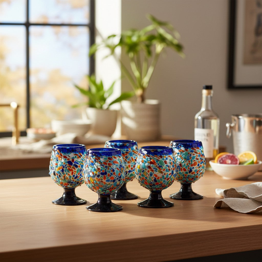 Confetti Rock Shot Glass | Blue Rim Cognac Style