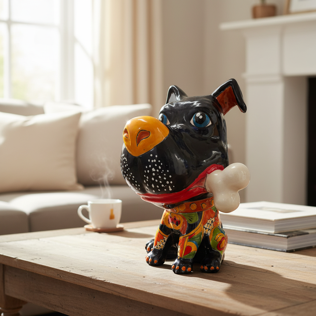 Talavera Dog with Bone | Handpainted Ceramic Canine Decor (Extra Large)