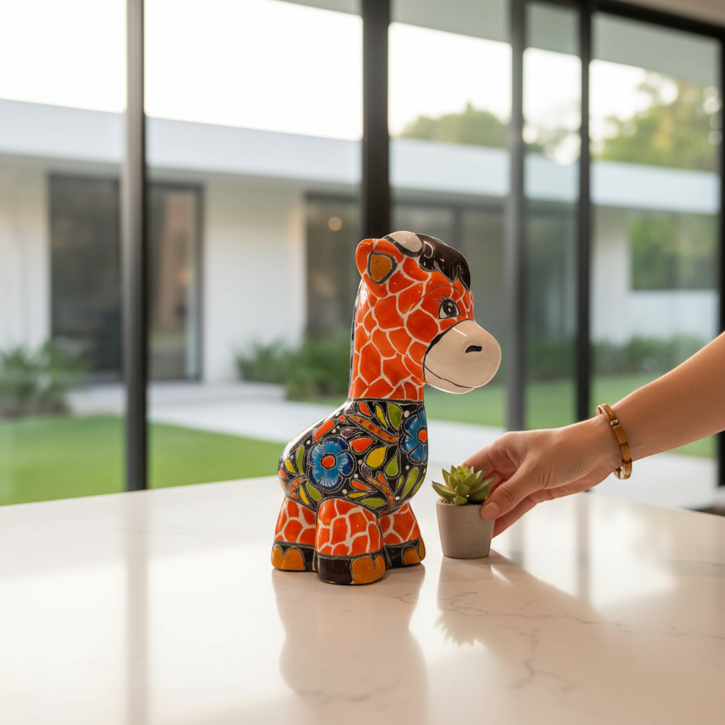 Talavera Giraffe Planter | Small Hand-Painted Succulent Statue