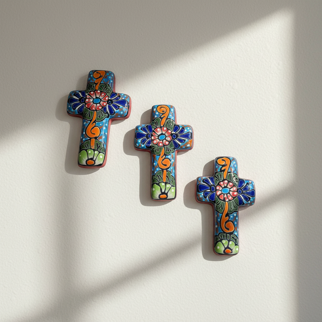 Set of 3 Talavera Crosses | Handcrafted Mexican Spiritual Art (Small)