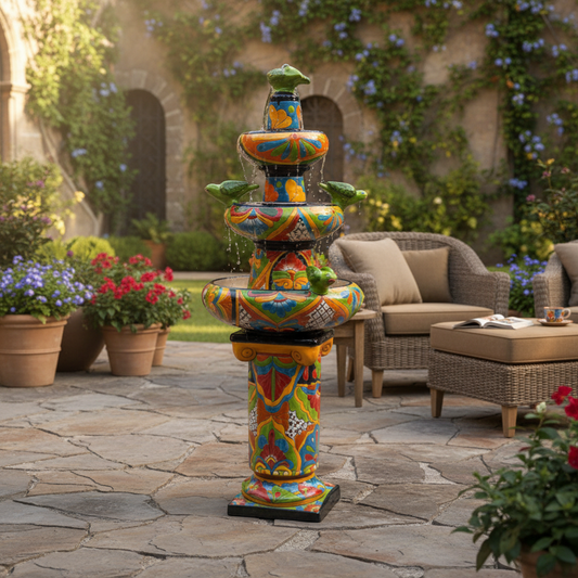 Handcrafted Talavera Fountain | Authentic Mexican Art (4ft Tall)