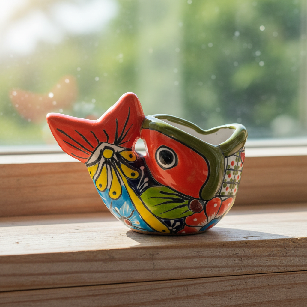 Colorful Talavera Fish Planter | Mexican Hand-Painted Pottery
