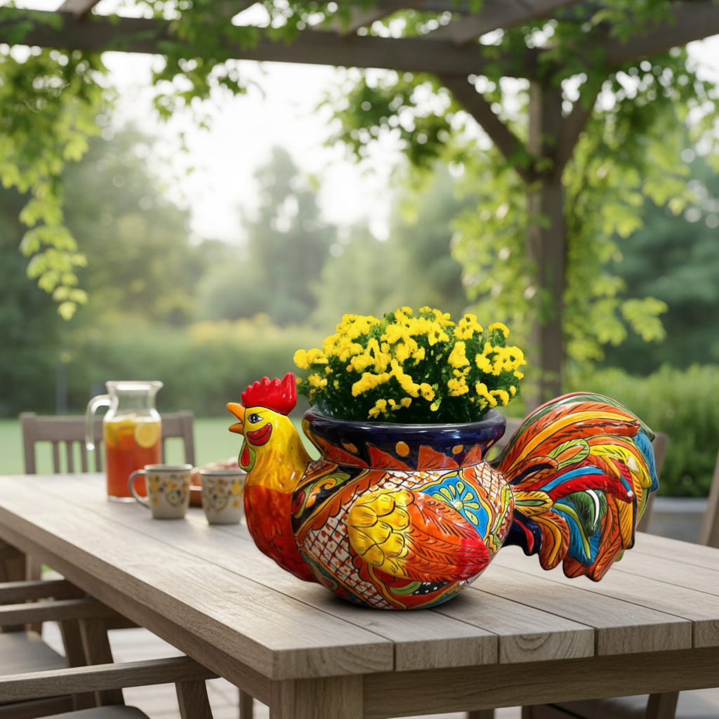 Talavera Rooster Planter | Handcrafted Colorful Mexican Ceramic Pot