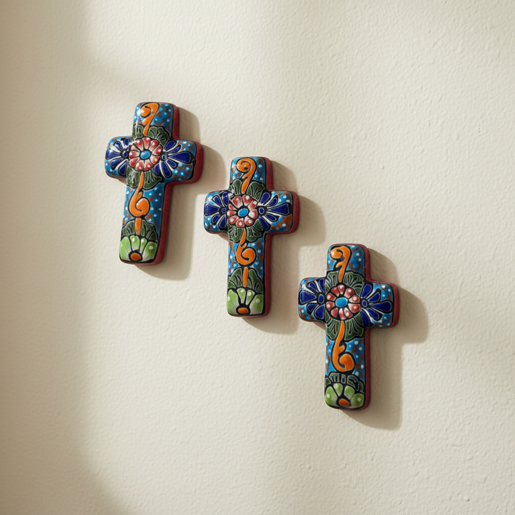 Set of 3 Talavera Crosses | Handcrafted Mexican Spiritual Art (Small)