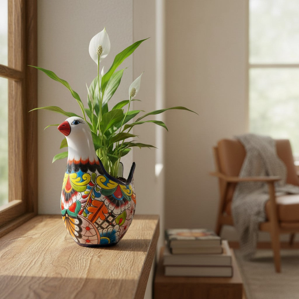 Vibrant Talavera Dove Planter | Colorful Mexican Ceramic Bird Statue (Large)