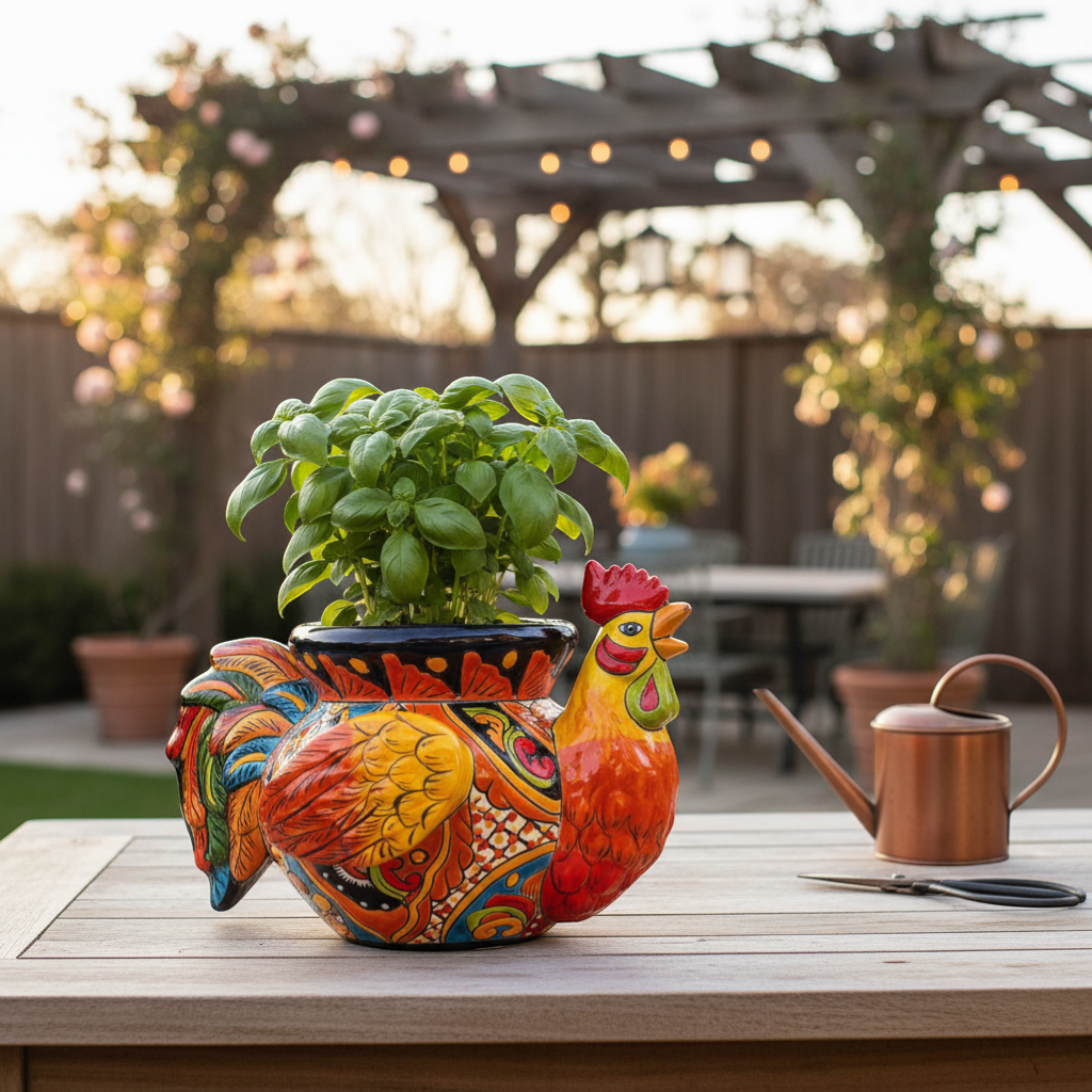 Talavera Rooster Planter | Handcrafted Colorful Mexican Ceramic Pot