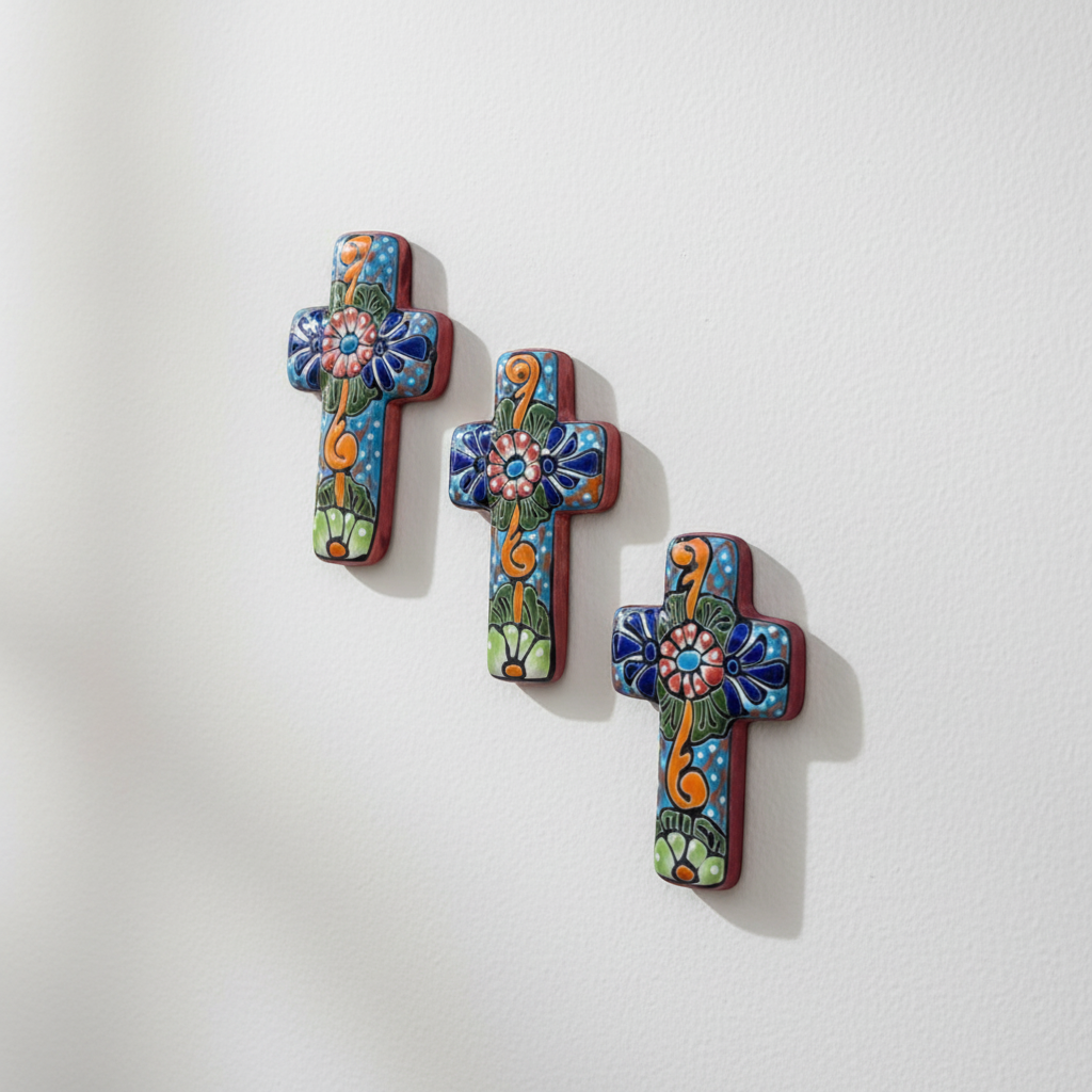 Set of 3 Talavera Crosses | Handcrafted Mexican Spiritual Art (Small)