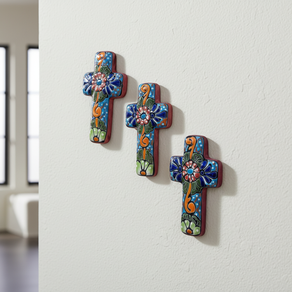 Set of 3 Talavera Crosses | Handcrafted Mexican Spiritual Art (Small)