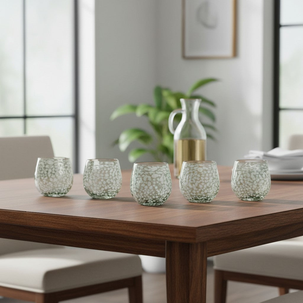 White Pebbled Wine Glass | Hand-Blown Mexican Stemless Glassware