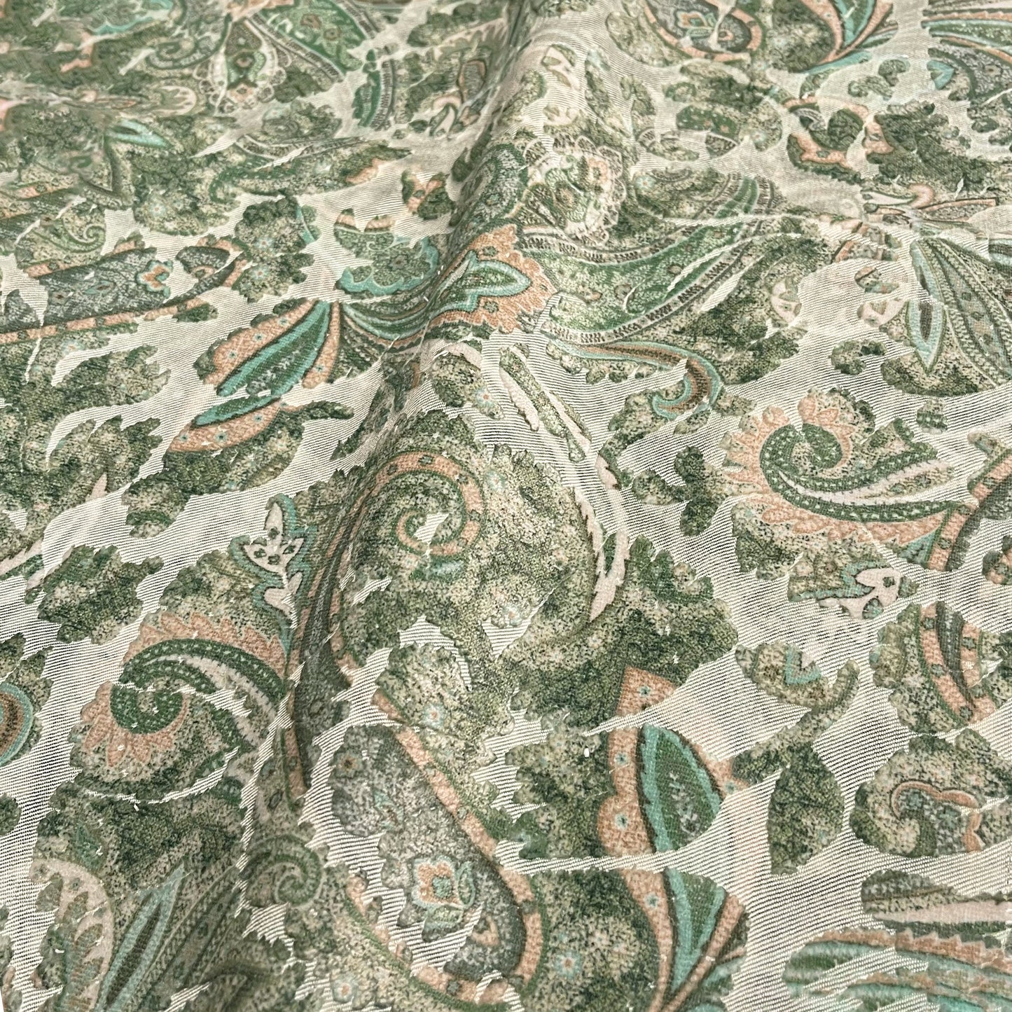 FLORIAN - BOTANICAL PAISLEY PRINTED CUT VELVET UPHOLSTERY FABRIC BY THE YARD