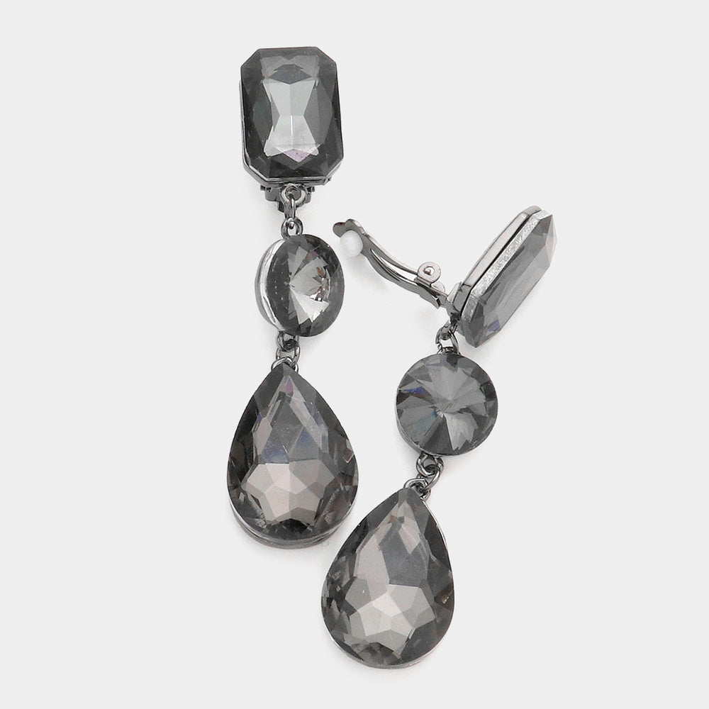 Triple Glass Crystal Drop Clip On Earrings