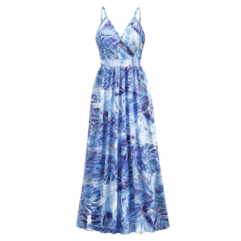 Tropical Leaf Long Dress Summer Swing