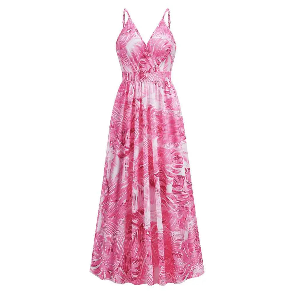 Tropical Leaf Long Dress Summer Swing