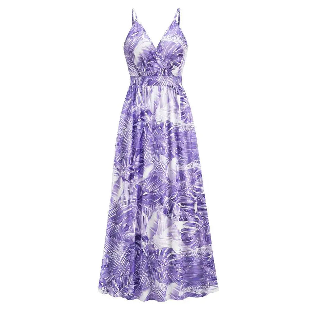 Tropical Leaf Long Dress Summer Swing