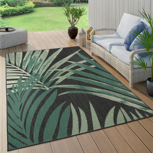 Tropical Outdoor Rug Ostende Palm Trees - Black Green-0