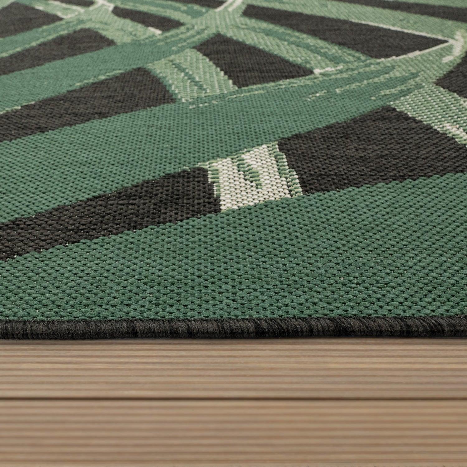 Tropical Outdoor Rug Ostende Palm Trees - Black Green-3