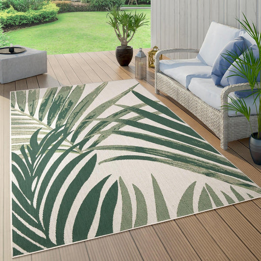 Tropical Outdoor Rug Ostende Palm Trees - Green Beige-0