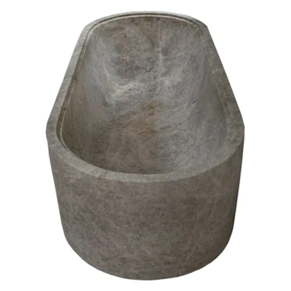 Tundra Gray Marble Freestanding Bathtub - Hand-Carved Matte Finish