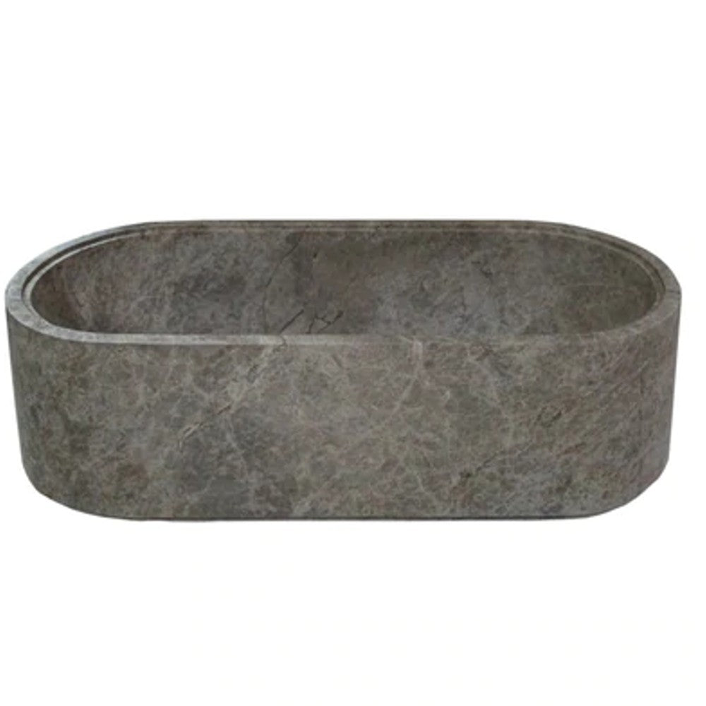 Tundra Gray Marble Freestanding Bathtub - Hand-Carved Matte Finish