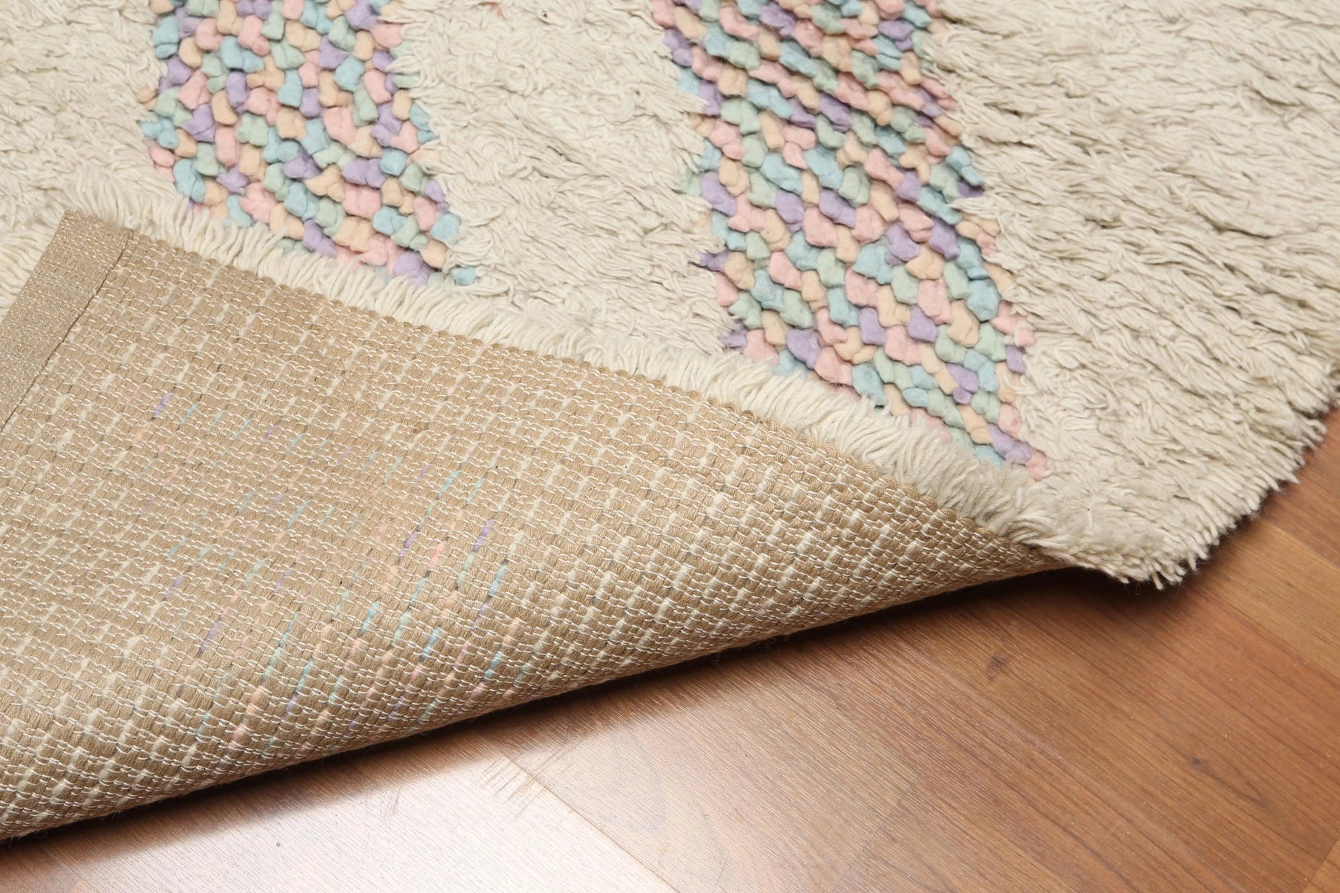 4' x 6' Handmade Shaggy 100% wool thick dense pile area rug Beige-1