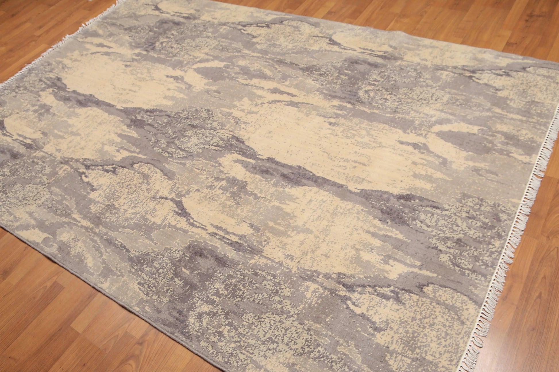 6' x 9' Hand Knotted Designer Grunge/Distress Look Wool Area rug Beige-1