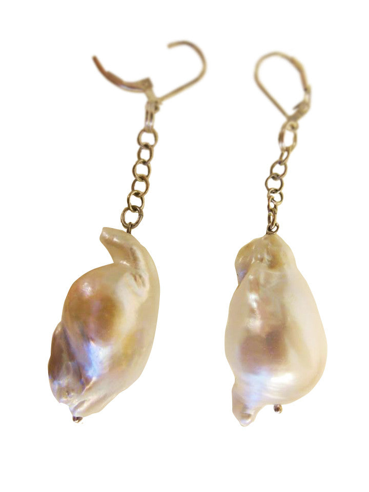 Jumbo Baroque Chinese Freshwater White Pearl Earrings-One of a kind-004-0