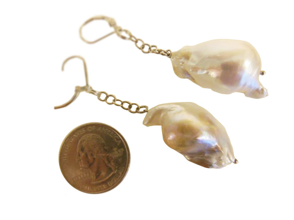 Jumbo Baroque Chinese Freshwater White Pearl Earrings-One of a kind-004-2