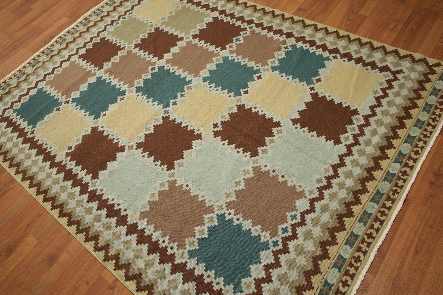 5'5" x 7'4" Handmade Turkish Kilim wool reversible Area rug Southwestern Aqua-0