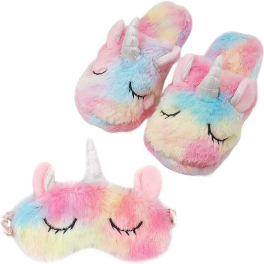Unicorn Plush Slippers & Eye Mask Set