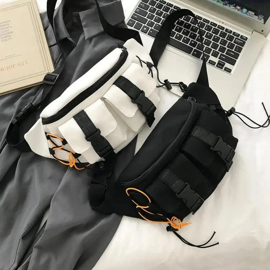 Unisex Casual Stylish Zipper Fanny Black Waist Bag Comfortable Travel Cross Body Bag Large Capacity Bags