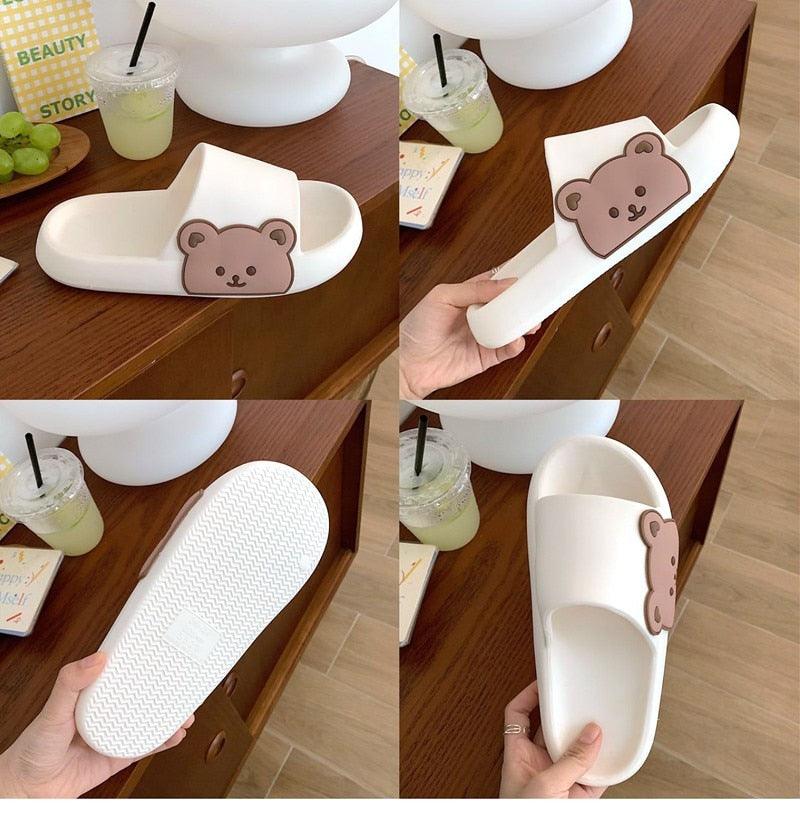 Unisex Summer Slippers Beach Slides Flip Flops Bear Thick Soled Boys Girls Bathroom Shoes Slides Sandals With Thick Sole Non-Slip Beach Pool Slides Open Toe Style Outdoor Slippers For Men And Women