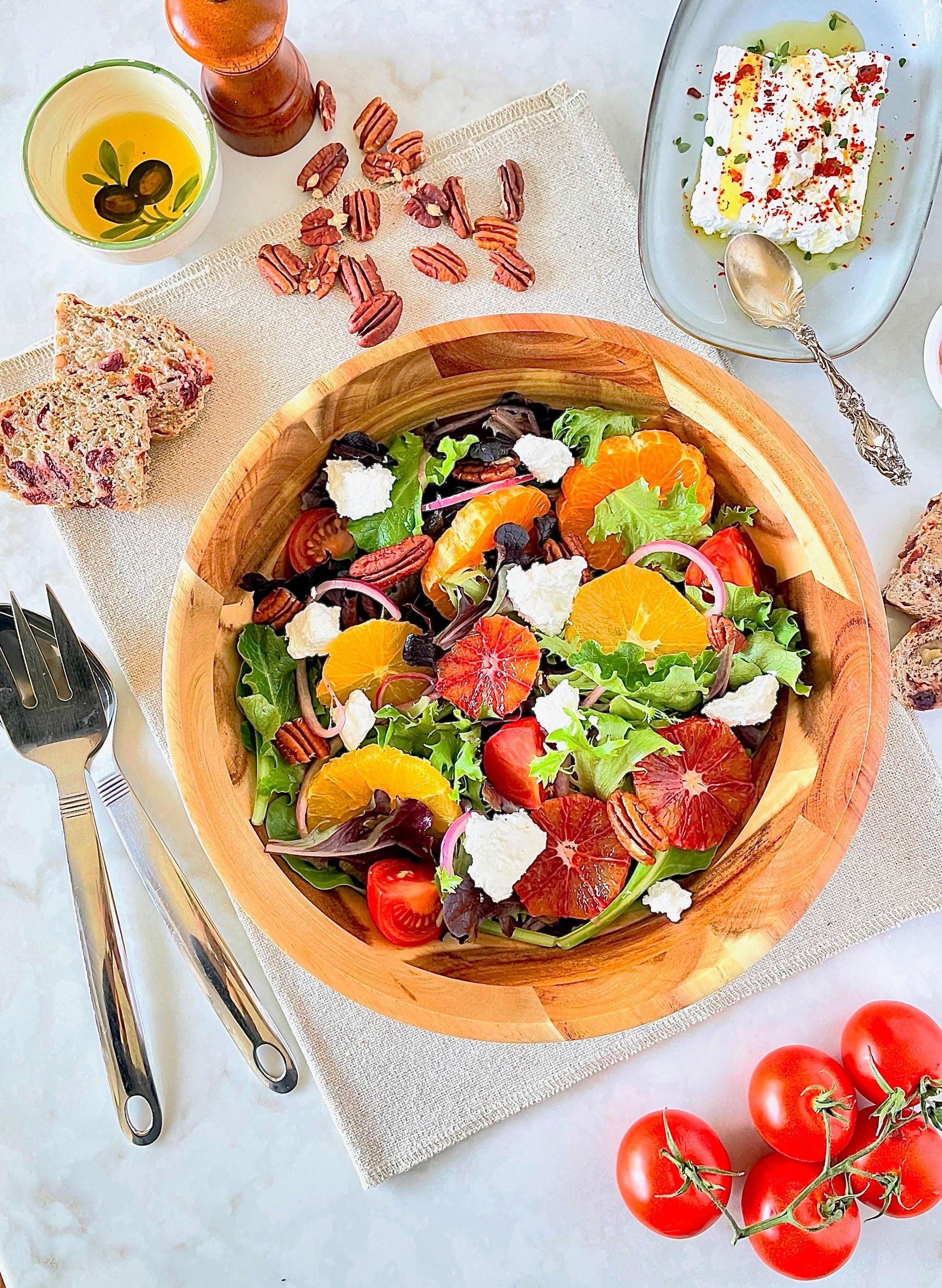 [ Set of 6 ] Zavis Green Acacia Wood Round Salad Bowl 8"  | Dishwasher Safe-3