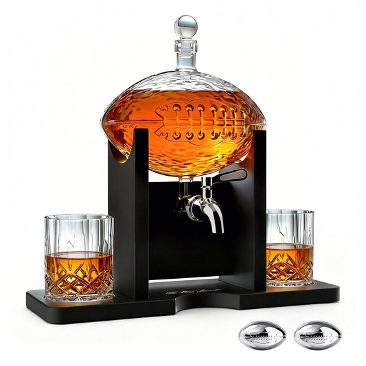 The Wine Savant Football Gifts for Men Dad - Decanter with Mahogany Holder Field Goal Holder + 4 Glasses & Footballs Chillers - Birthday Bar from Daughter Son, Retirement, Father, Him Brother-0