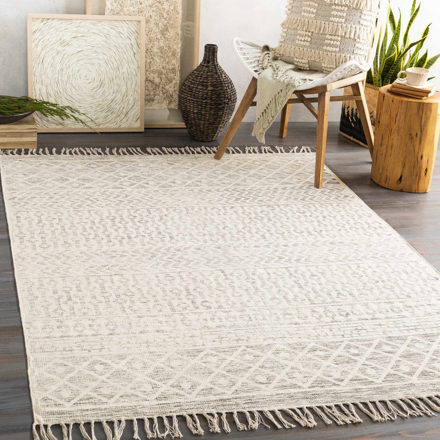Valyermo Beige Hand Woven Cotton Rug-1