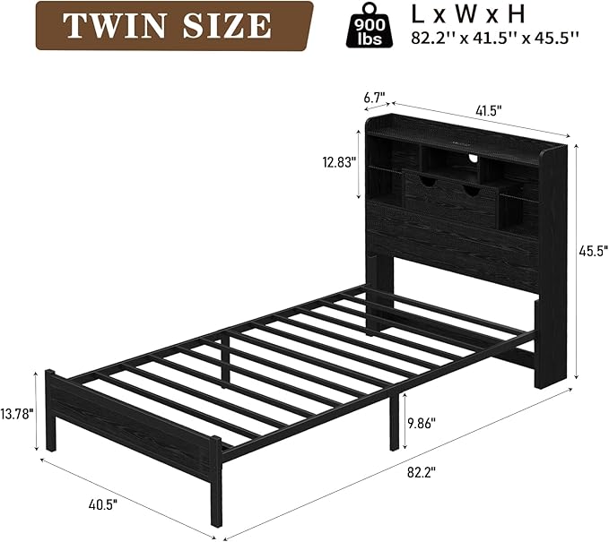 Twin LED Bed Frame with LED, USB Charging, No Box Spring Needed - Vektaya-1